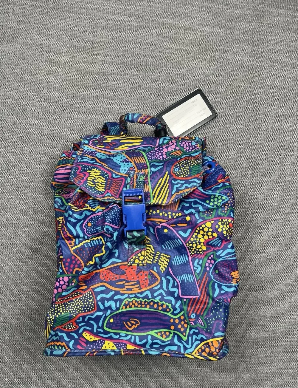Ken Done Backpack Blue Fish Pattern Water Aqua Straps Lightweight